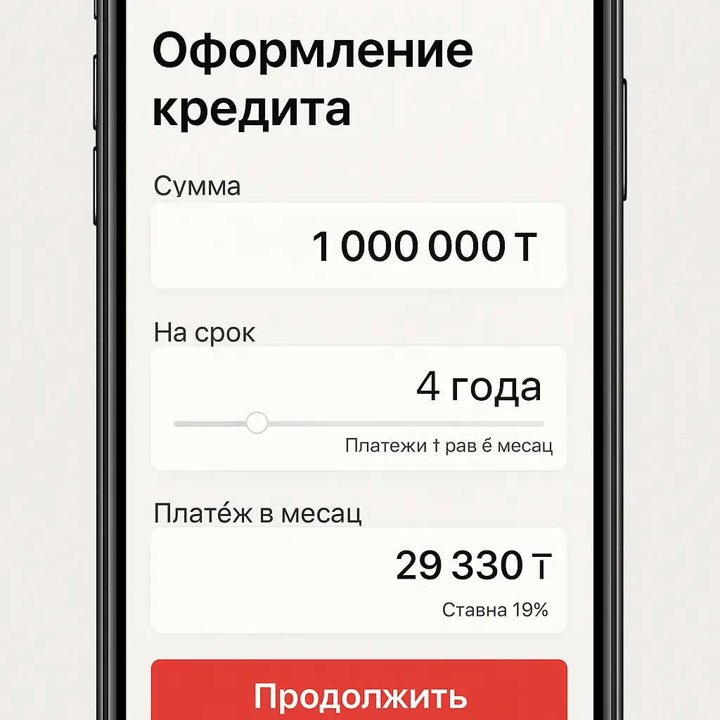 Интерфейс Kaspi.kz при оформлении кредита онлайн